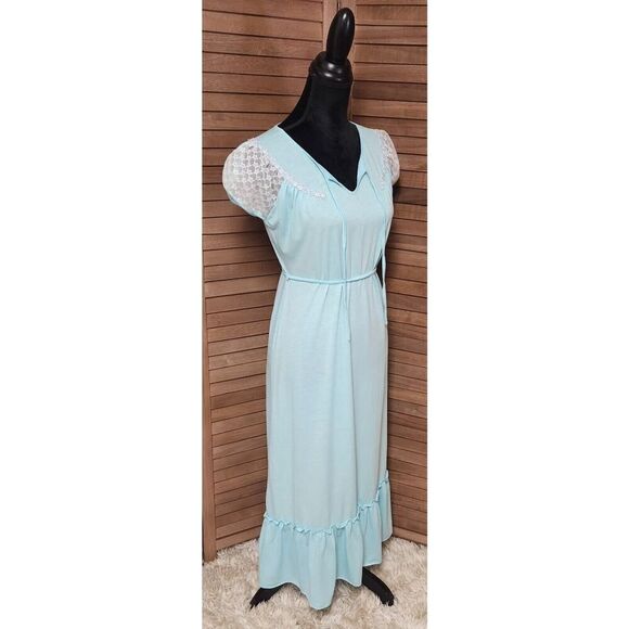 Golden Tower Vintage Night Gown Milk Maid Maxi Slip Dress Large Light Blue Lace - Picture 2 of 7